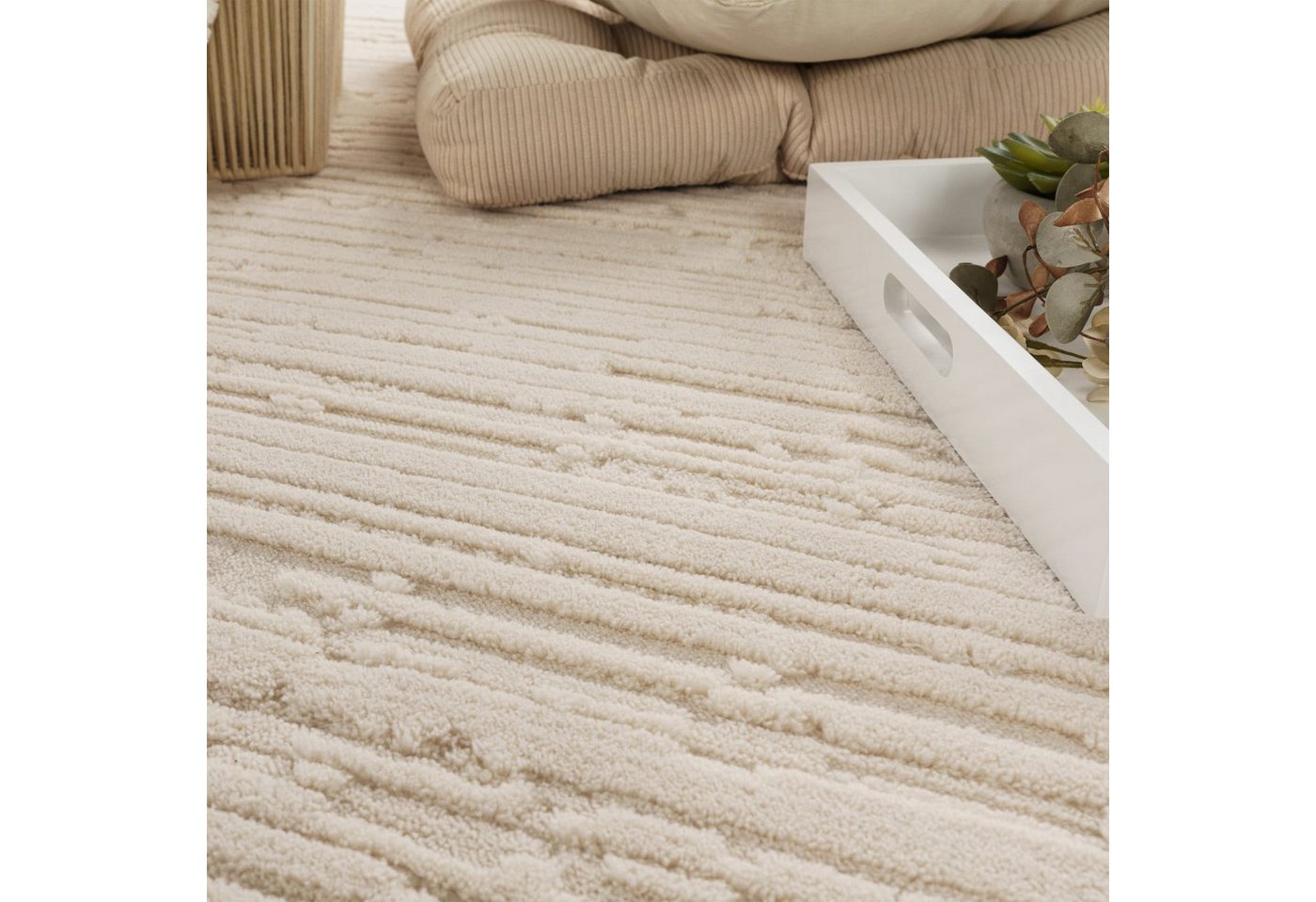 KADIMA DESIGN Teppich waschbar 3D Struktur schmutzabweisend Teppich Kurzflor, Rechteckig, Höhe: 16 mm, Florhöhe: 12 mm, 100% Polyester, Rechteckig, 120x170cm, Creme Bild 4
