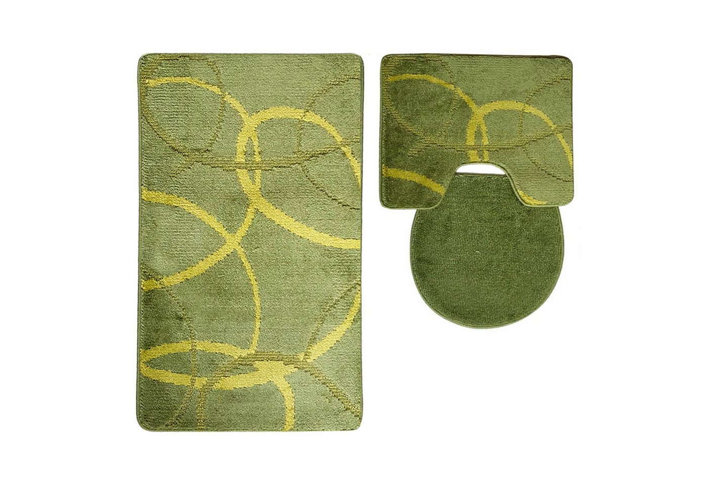 ROLFNERS Badematte 3 tlg Badematte Badezimmerteppich Badteppich Set Grun, Weicher Flor, Rutschfest, Schnell Trocknend, Fußbodenheizungsgeeignet, Polypropylen, Florhöhe ca. 15 mm, Waschbar bis max. 30°C Bild 2
