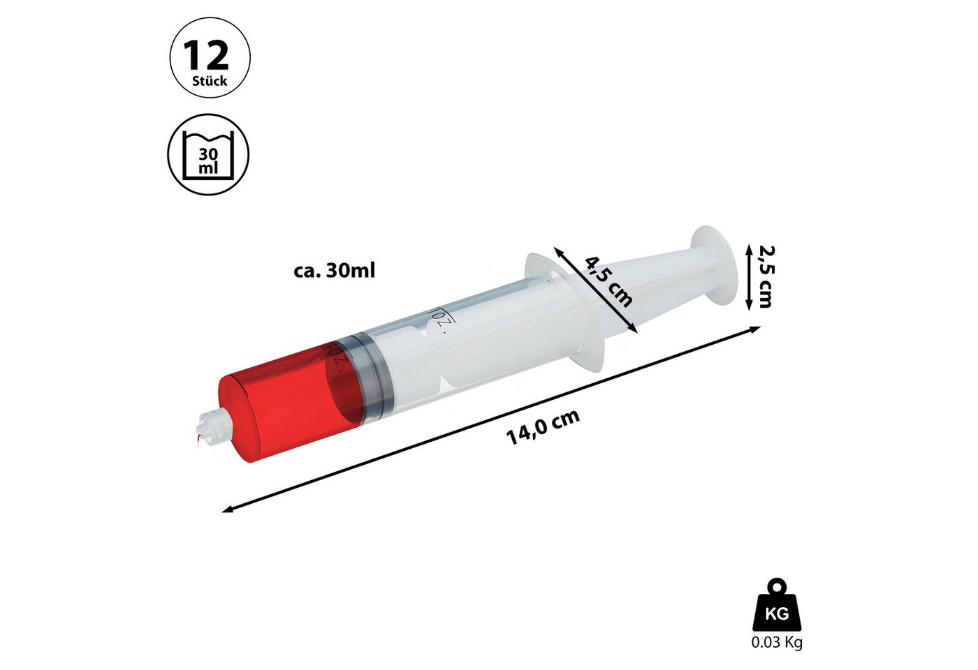 CEPEWA Absaugspritze Shot Spritze 12er Set 30 ml Kunststoff transparent 4,5x14x2,5cm Party