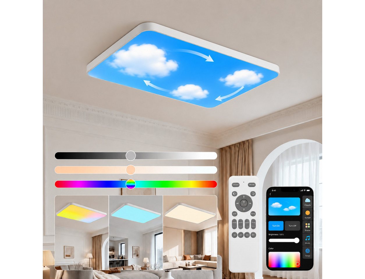 Eurotondisplay LED Deckenleuchte LED Deckenleuchte 698 RGBIC dynamische Himmel- & Naturlichteffekte, LED fest integriert, Warm bis Kaltweiß RGBIC, Lichtfarbe und Helligkeit einstellbar Bild 3