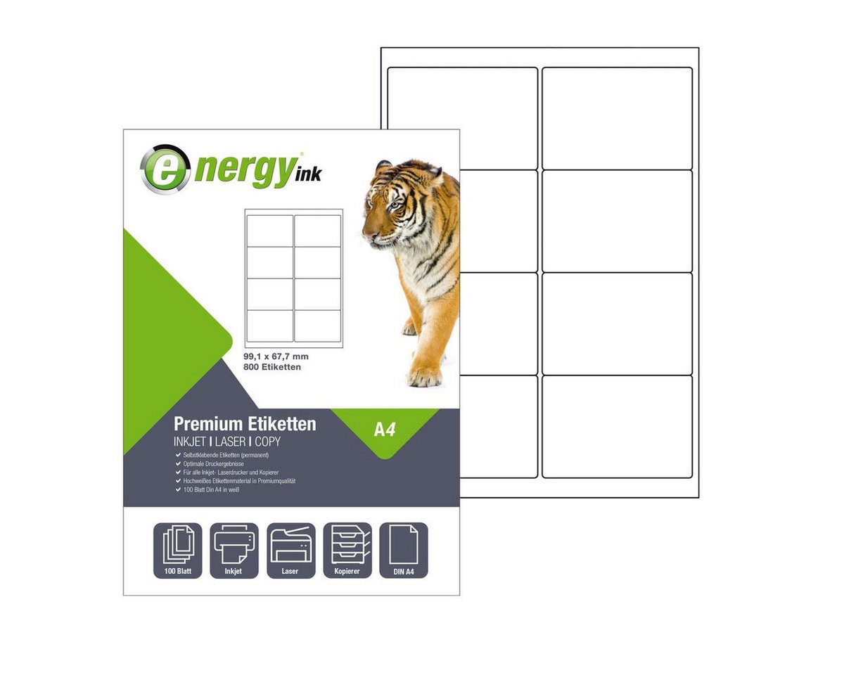 Energy-ink Etikettenpapier energy ink ET99,1x67,7, Etiketten 99,1x67,7 mm - 100 Blatt = 800 Etiketten Bild 2