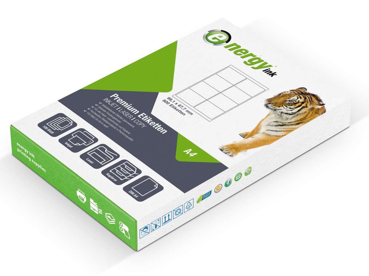 Energy-ink Etikettenpapier energy ink ET99,1x67,7, Etiketten 99,1x67,7 mm - 100 Blatt = 800 Etiketten Bild 3
