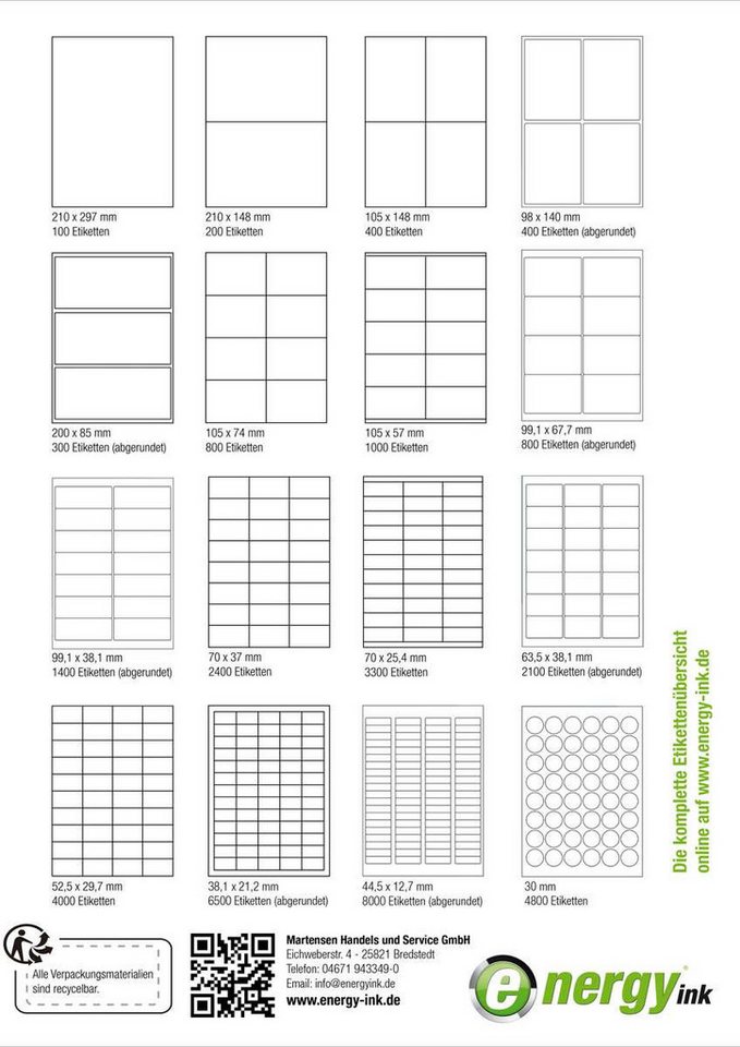 Energy-ink Etikettenpapier energy ink ET99,1x67,7, Etiketten 99,1x67,7 mm - 100 Blatt = 800 Etiketten Bild 4