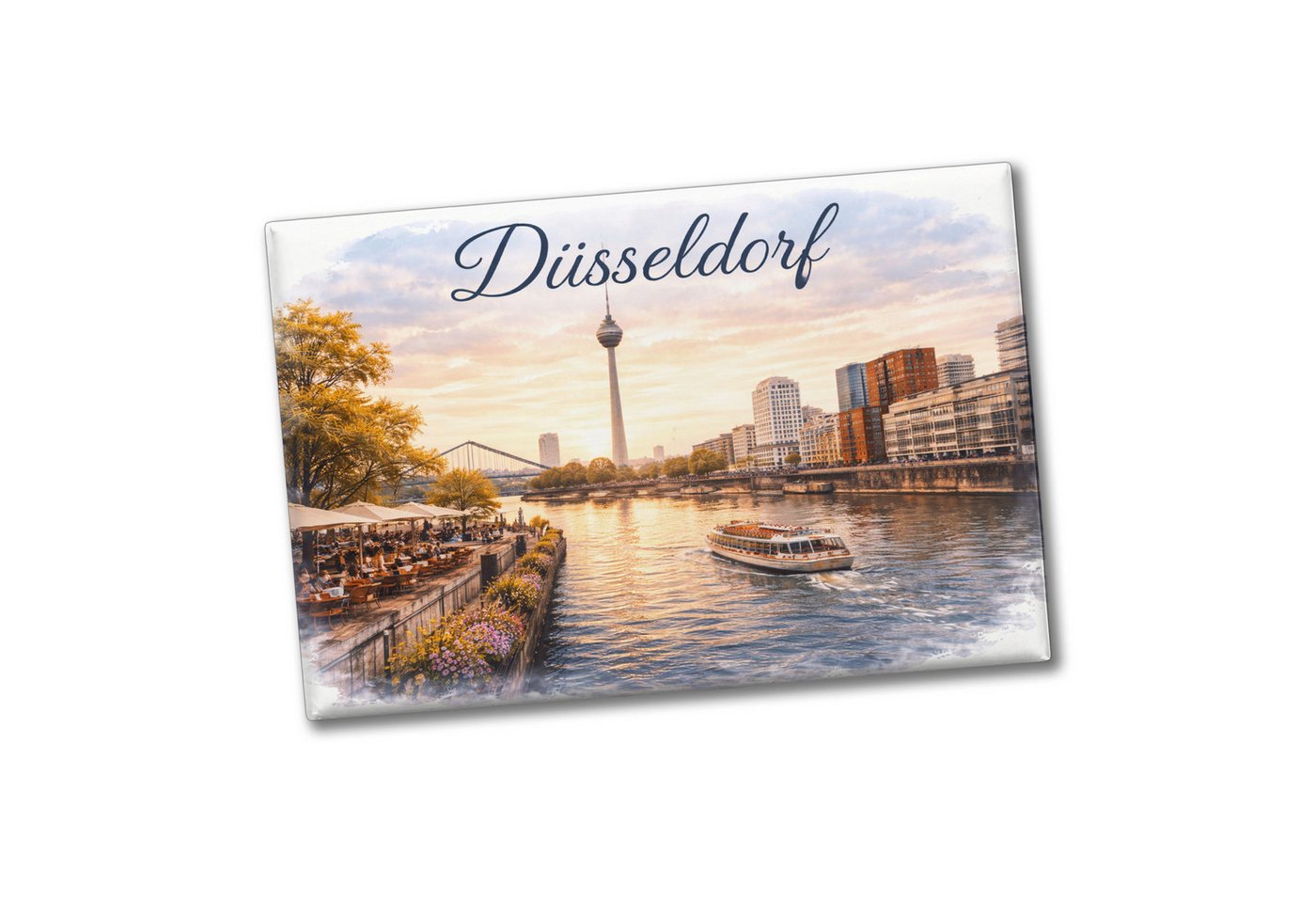 speecheese Magnet Düsseldorf Skyline Rheinturm Flussufer Metallschild