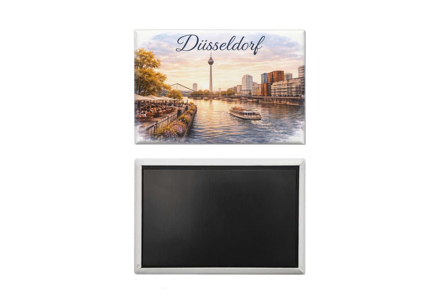 speecheese Magnet Düsseldorf Skyline Rheinturm Flussufer Metallschild Bild 2
