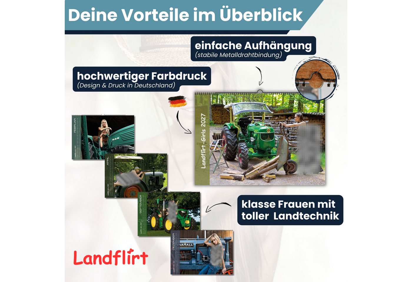 Landflirt Wandkalender Landflirtkalender 2027 Jungbauern – Frauen & Oldtimer-Traktoren DIN A3 Bild 5