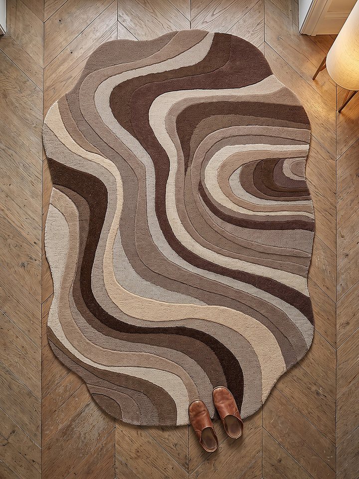 KADIMA DESIGN Wollteppich EFFRA Naturteppich Wellen-Swirl modern reine Wolle Naturfaser weich, Oval, Höhe: 12 mm, Natur, 140x200 Oval cm, anschmiegsam, robust, retro, Büro, Diele Bild 4