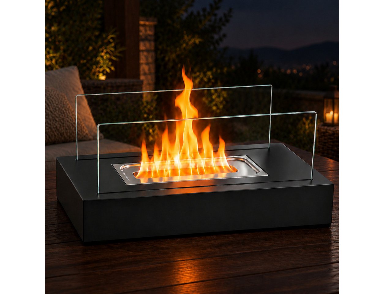 Ledklang Tischfeuer Ethanol Tischkamin Eckig,35x18x15cm,Tischfeuerstelle Indoor Outdoor, Dekorativer Bioethanol Kamin für Terrasse,Wohnzimmer,Balkon Bild 2