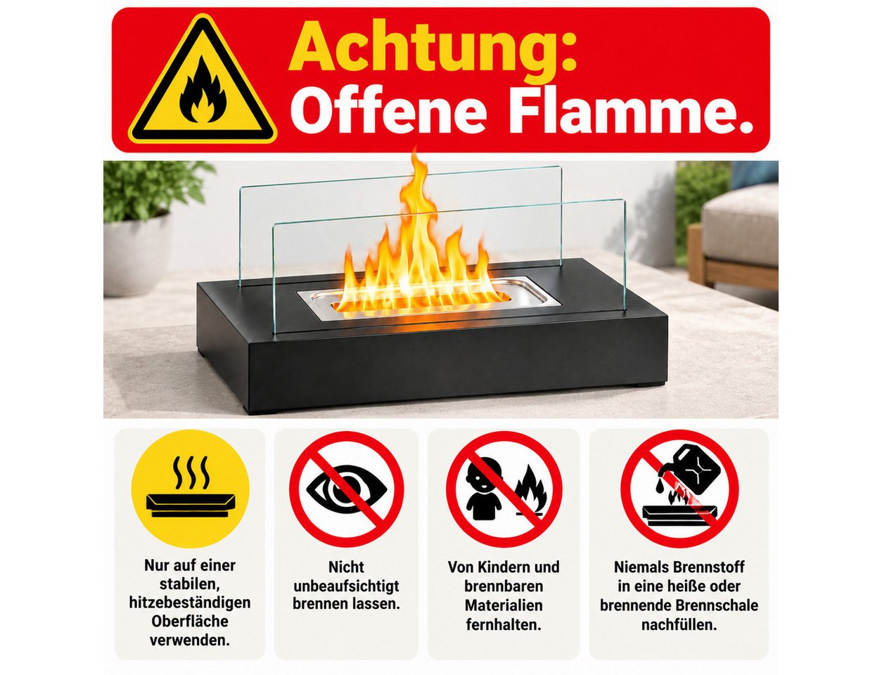Ledklang Tischfeuer Ethanol Tischkamin Eckig,35x18x15cm,Tischfeuerstelle Indoor Outdoor, Dekorativer Bioethanol Kamin für Terrasse,Wohnzimmer,Balkon Bild 4