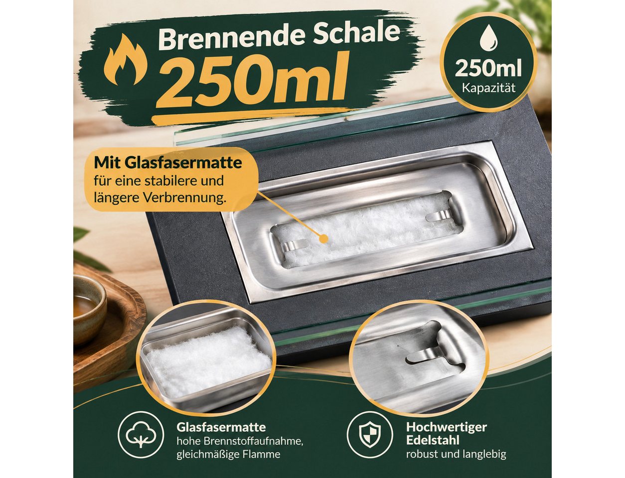 Ledklang Tischfeuer Ethanol Tischkamin Eckig,35x18x15cm,Tischfeuerstelle Indoor Outdoor, Dekorativer Bioethanol Kamin für Terrasse,Wohnzimmer,Balkon Bild 5