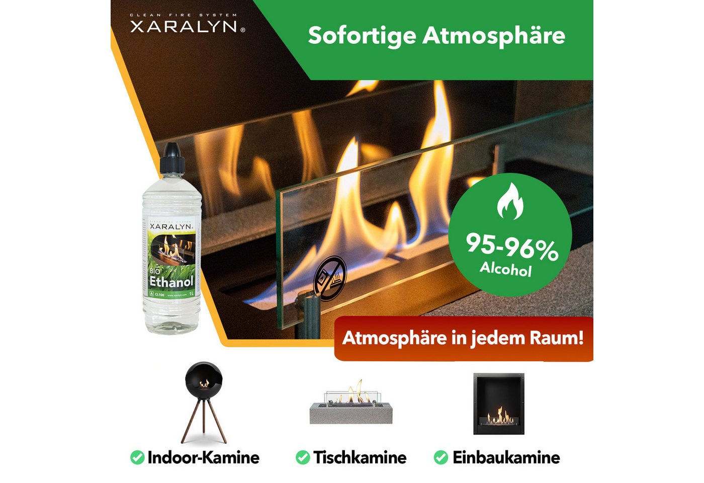 XARALYN Echtfeuer-Dekokamin Ethanol CL100 (12 x 1 Liter) - 100 % reines Bioethanol Bild 2