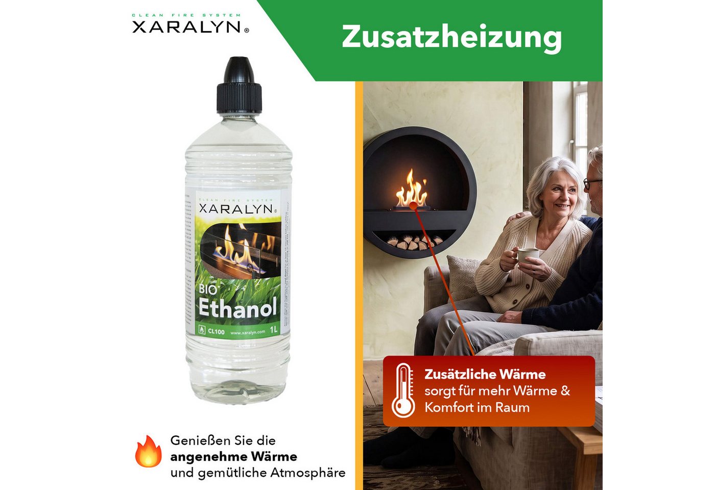 XARALYN Echtfeuer-Dekokamin Ethanol CL100 (12 x 1 Liter) - 100 % reines Bioethanol Bild 4
