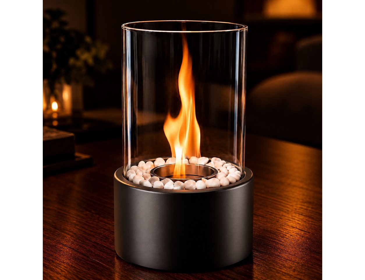 Ledklang Tischfeuer Ethanol Rund Schwarz,12,3x21cm Tischkamin für Indoor & Outdoor (für Wohnzimmer,Terrasse,Balkon), Dekorative Tischfeuerstelle aus Bioethanol Bild 2