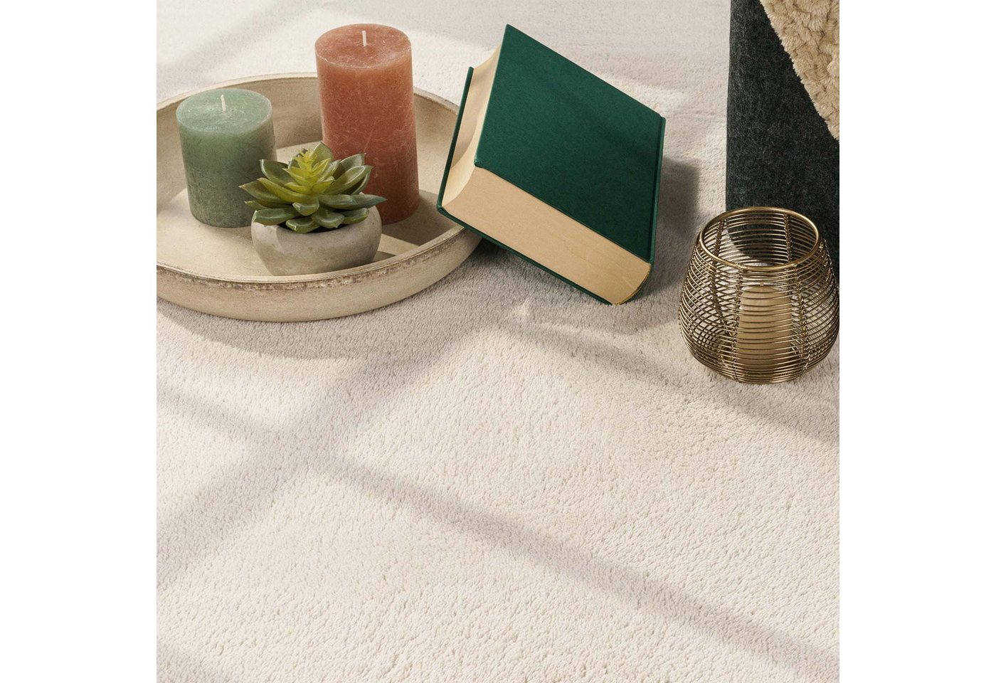 TaCa Home Teppich Supersoft Kurzflor-Teppich Uni, rechteckig, Höhe: 14 mm, Wohnzimmer Schlafzimmer Esszimmer, new creme - 50 x 80 cm