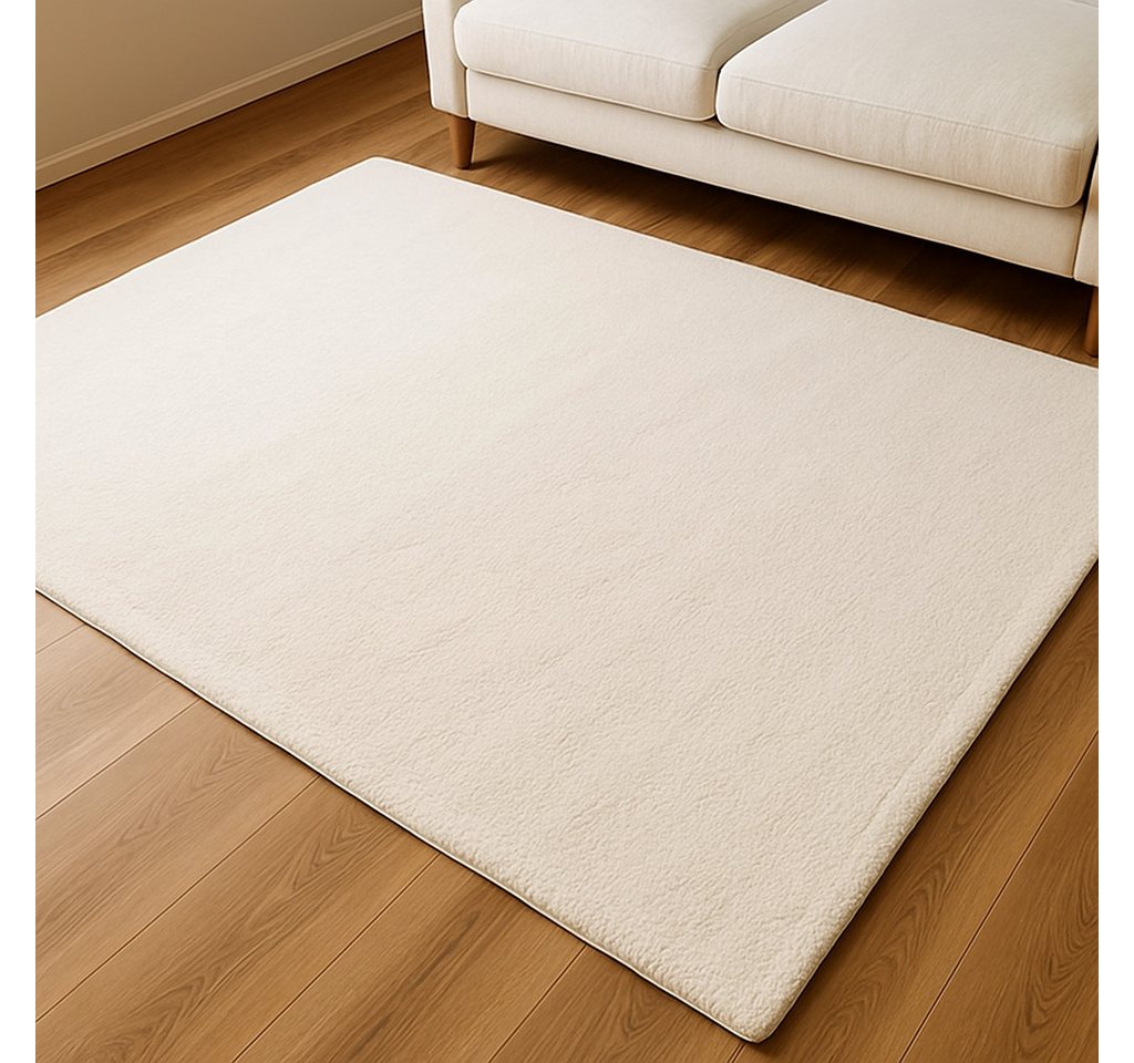 TaCa Home Teppich Supersoft Kurzflor-Teppich Uni, rechteckig, Höhe: 14 mm, Wohnzimmer Schlafzimmer Esszimmer, new creme - 50 x 80 cm Bild 5