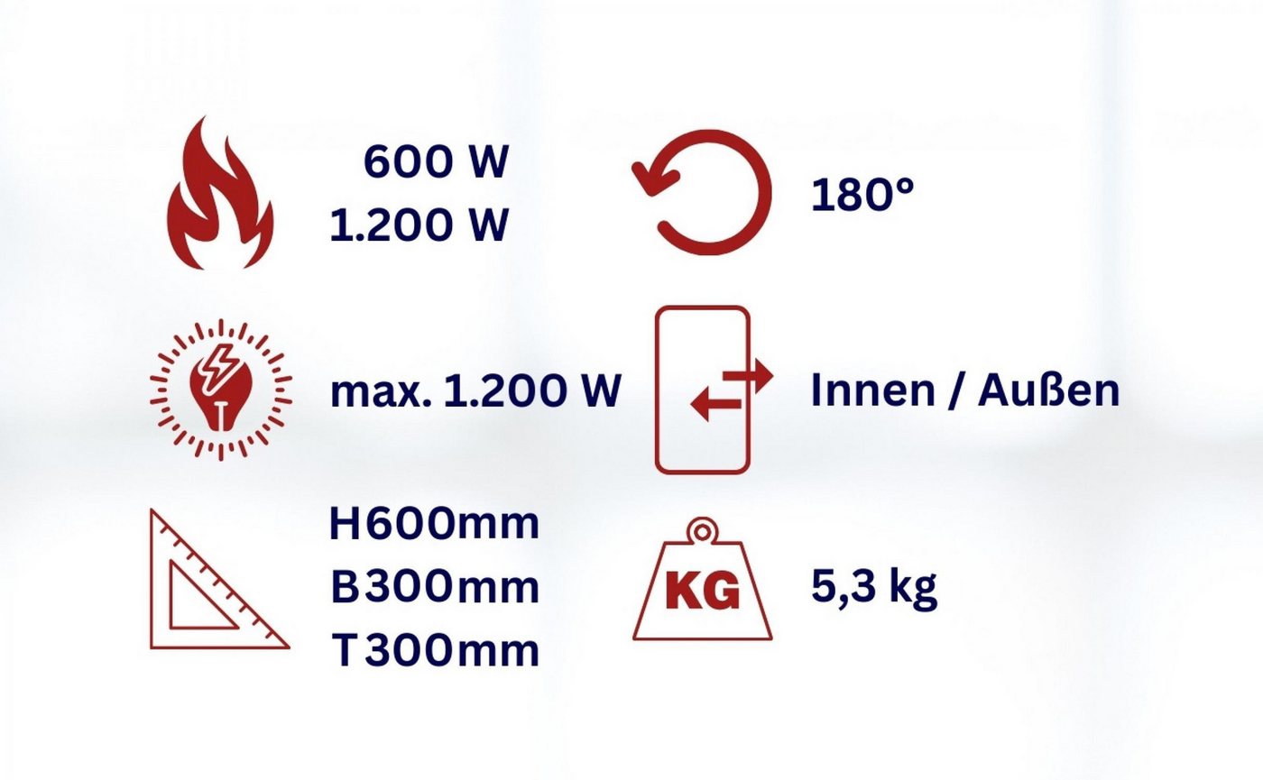 WDH Heizstrahler Standheizstrahler WDH-12HL, 1200 W, für den Außenbereich geeignet