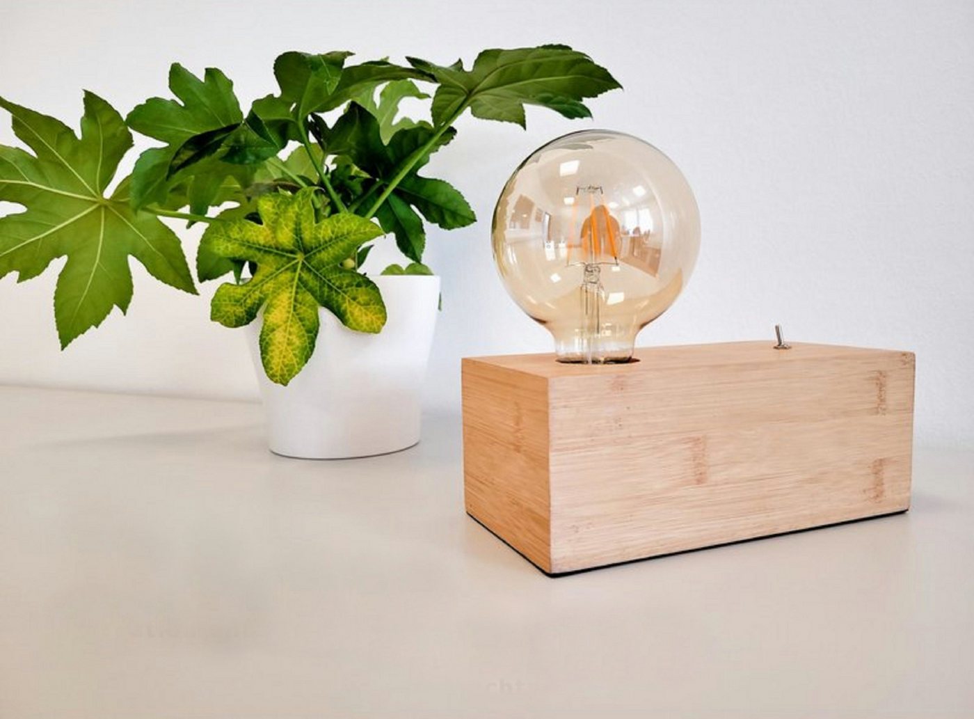 TRANGO LED Tischleuchte, 2020N-4W Tischleuchte *WOODY* Nachttischlampe Holz Natur im Landhaus Look Retro modern 200x100x80mm mit Schalter inkl. 4 Watt LED Leuchtmittel E27 Gold 2500K, Amber, Schreibtischlampe industriell, Wohnzimmerlampe Bild 2