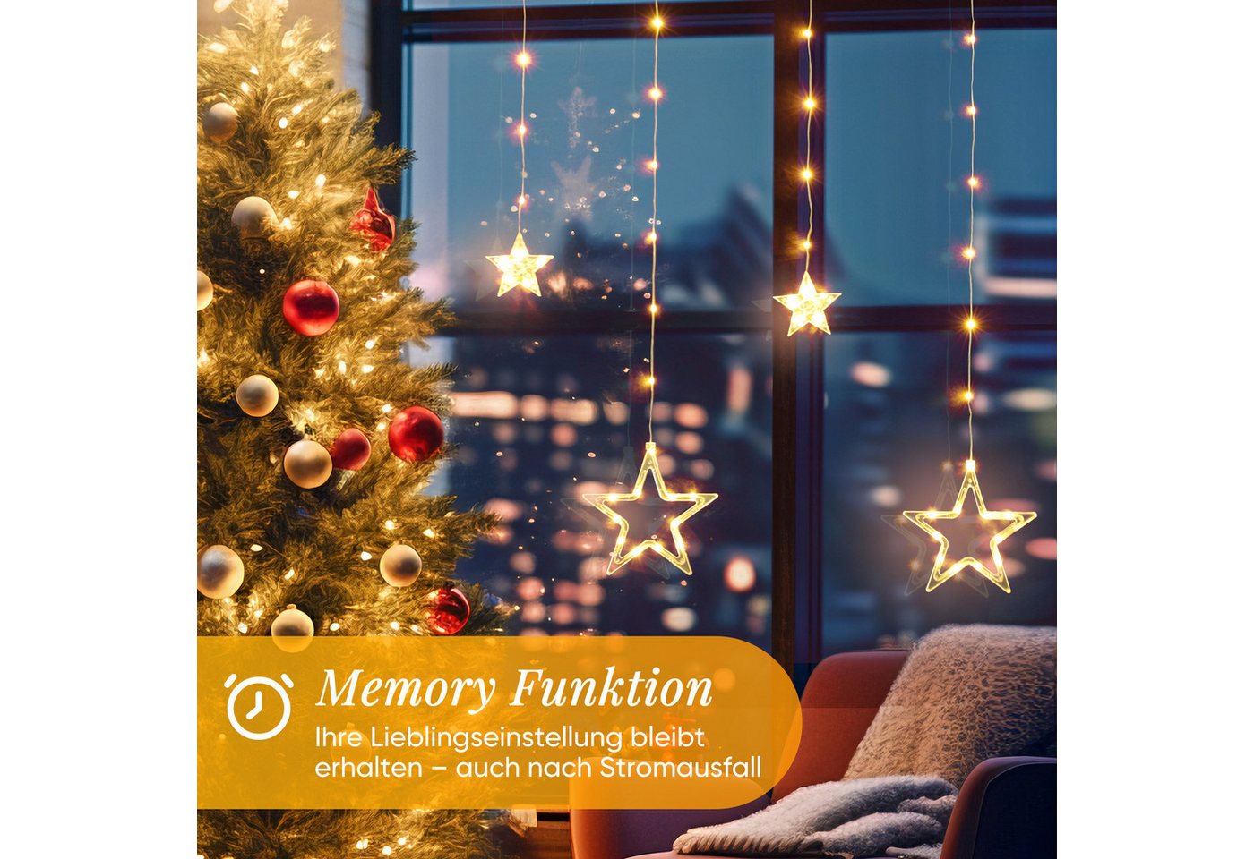 Salcar LED-Lichterkette LED Sterne 2m 160 LED Lichtervorhang Weihnachten Lichterkette Außen, 2m 160 LED Warmweiß, 8 Modi, Timer und Memory Bild 3