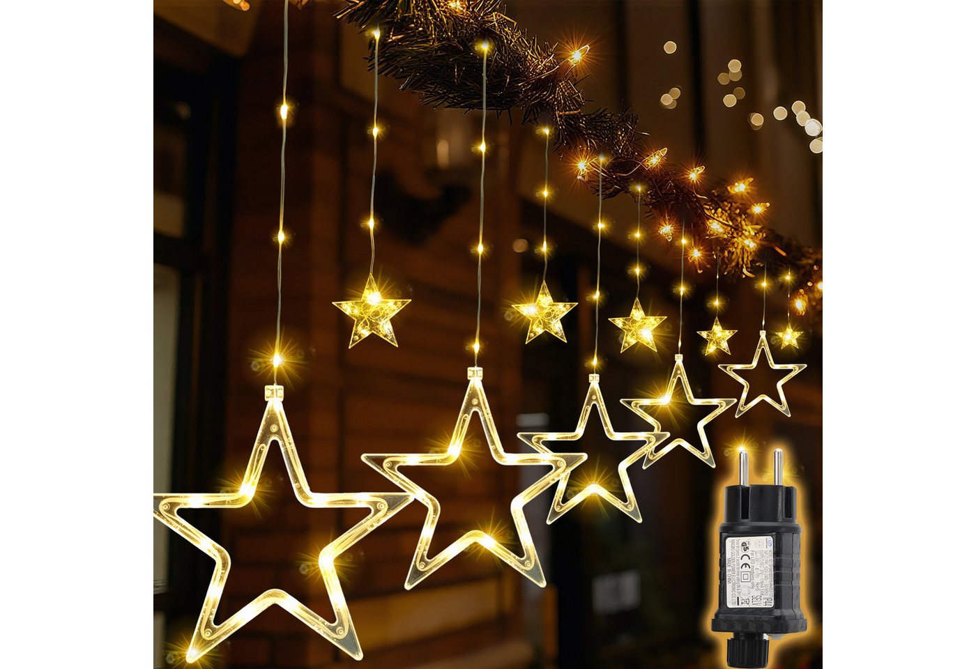 Salcar LED-Lichterkette LED Sterne 2m 160 LED Lichtervorhang Weihnachten Lichterkette Außen, 2m 160 LED Warmweiß, 8 Modi, Timer und Memory Bild 4