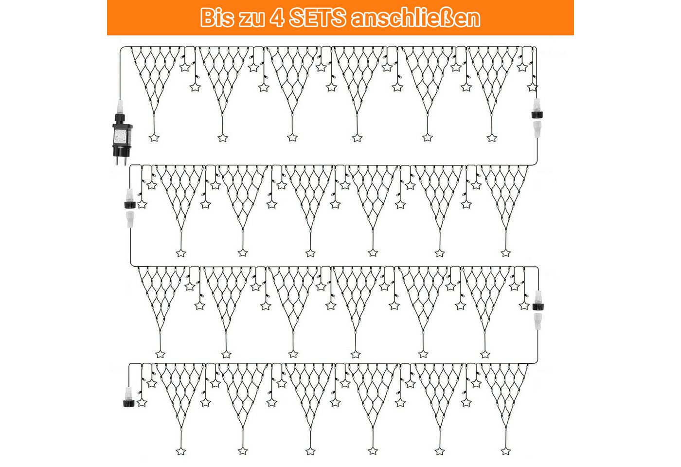 SERBASIC Lichterkette Weihnachten LED Lichterkettenvorhang, 8 Modi, 4/5M, Lichternetz mit Stecker für Inne&Außen Hochzeit Party