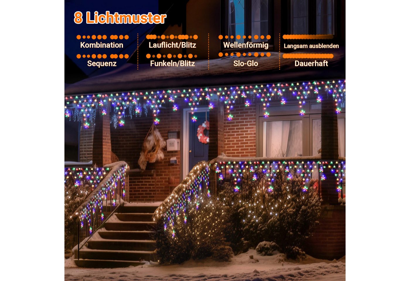 SERBASIC Lichterkette Weihnachten LED Lichterkettenvorhang, 8 Modi, 4/5M, Lichternetz mit Stecker für Inne&Außen Hochzeit Party Bild 2