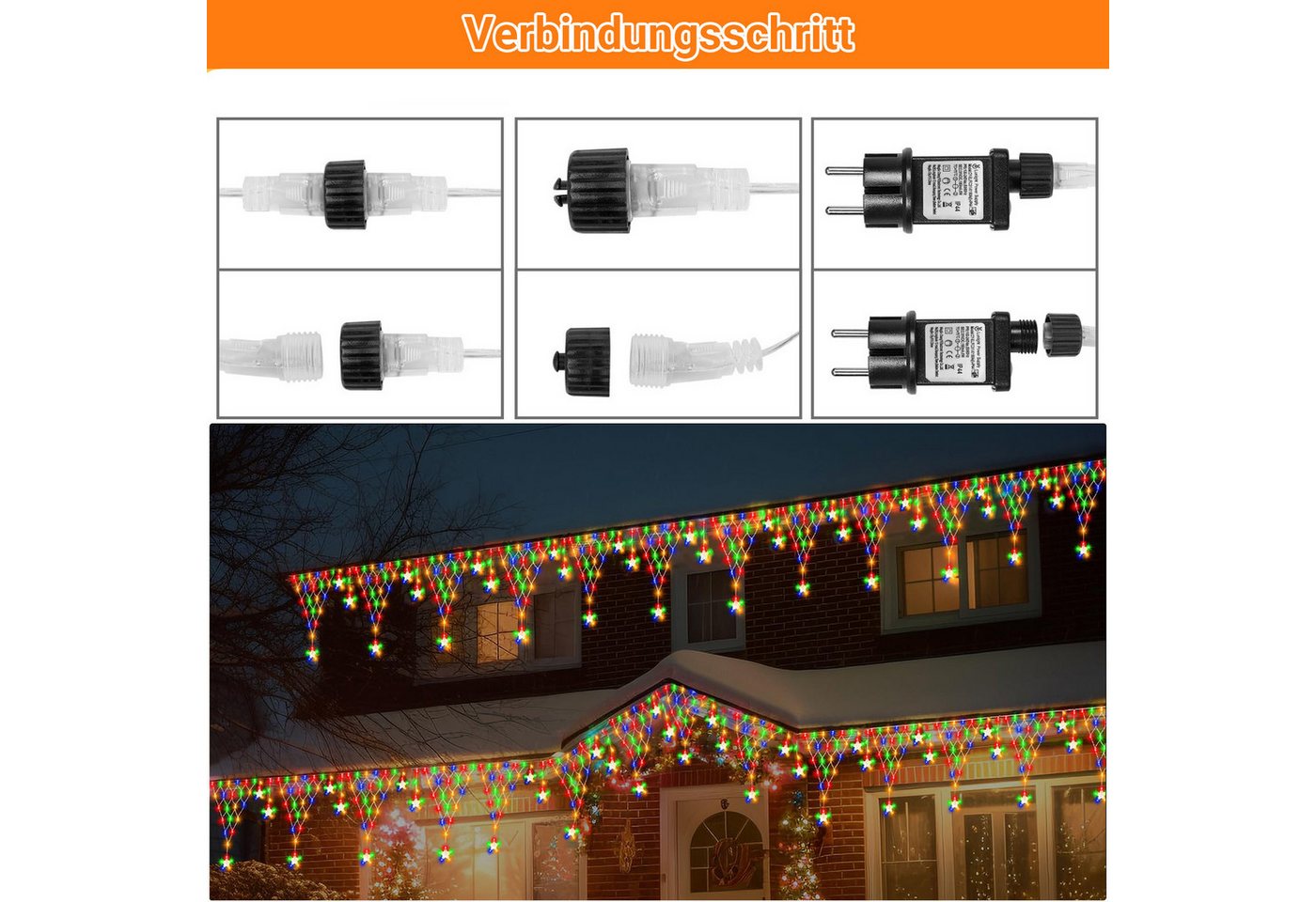 SERBASIC Lichterkette Weihnachten LED Lichterkettenvorhang, 8 Modi, 4/5M, Lichternetz mit Stecker für Inne&Außen Hochzeit Party Bild 3