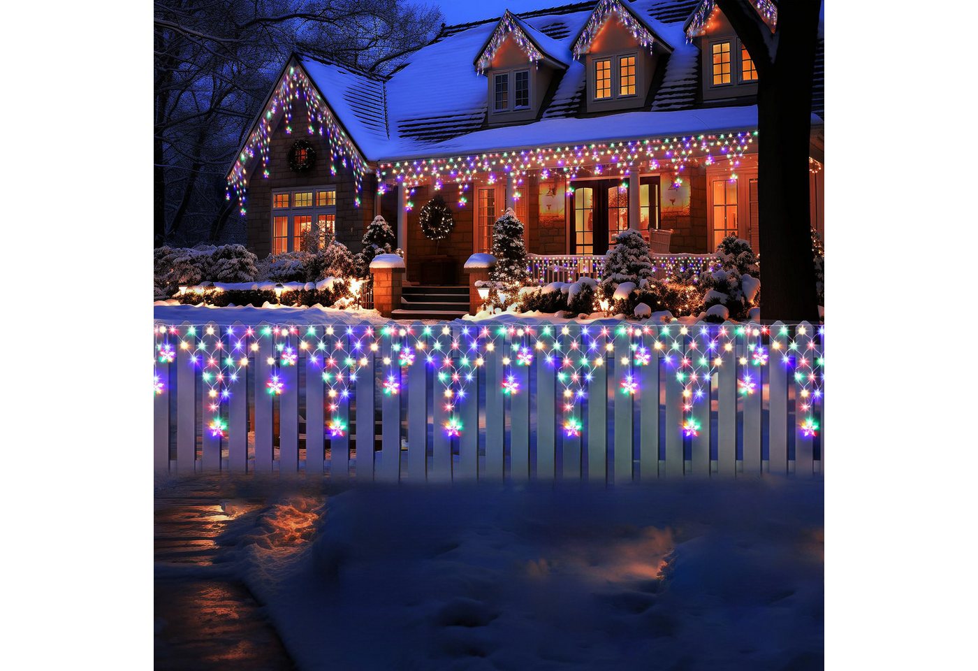 SERBASIC Lichterkette Weihnachten LED Lichterkettenvorhang, 8 Modi, 4/5M, Lichternetz mit Stecker für Inne&Außen Hochzeit Party Bild 4