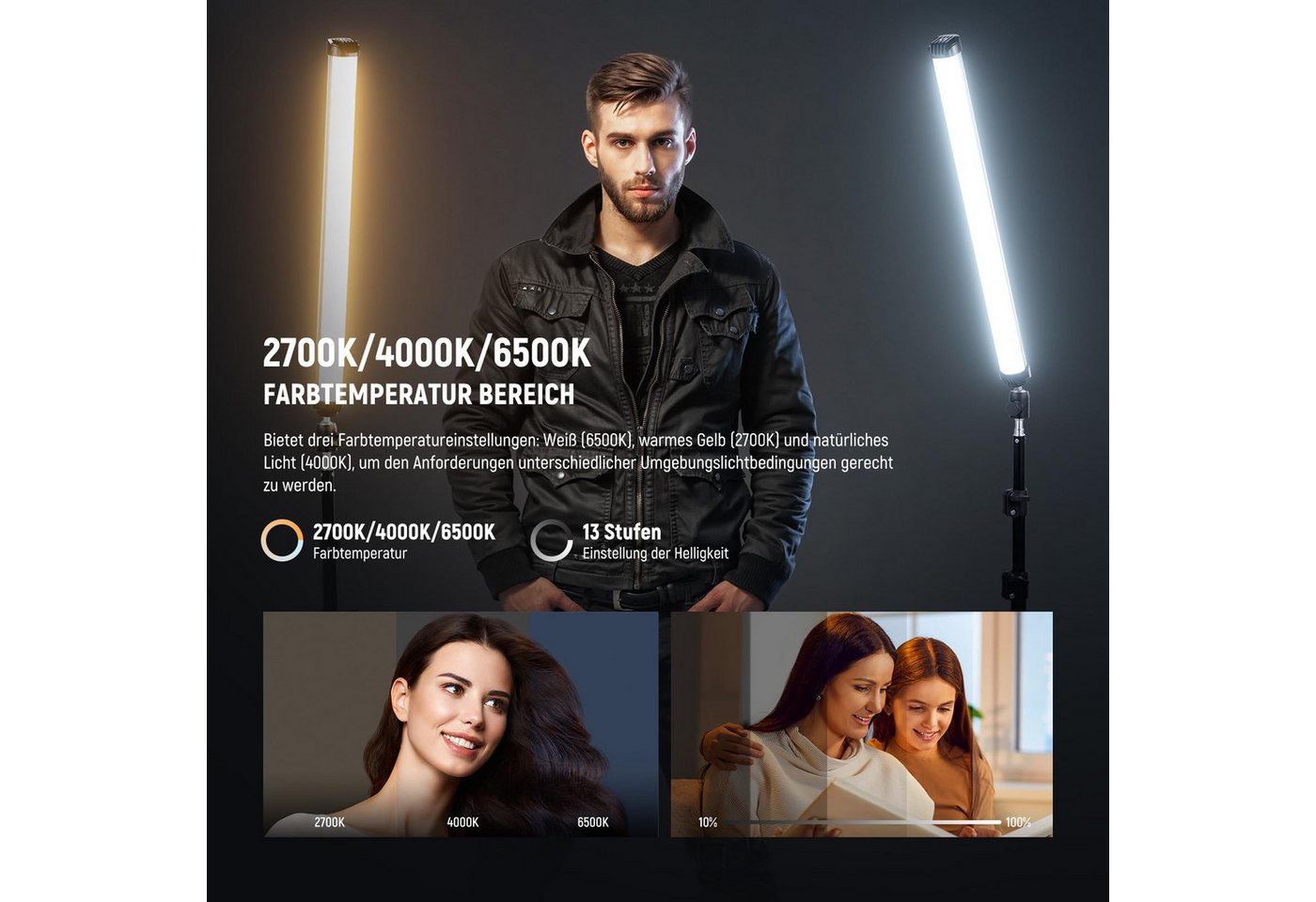 Neewer Videoleuchte SL50 50cm Magnetisch RGB Lichtstab, CRI95 dimmbarer 14W, 4000mAh Akku, LED Video Tube Videolicht Stick, 51 RGB Modi, für Aufnahme Streaming Bild 2