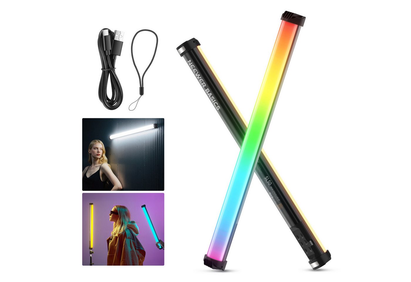 Neewer Videoleuchte SL50 50cm Magnetisch RGB Lichtstab, CRI95 dimmbarer 14W, 4000mAh Akku, LED Video Tube Videolicht Stick, 51 RGB Modi, für Aufnahme Streaming Bild 5
