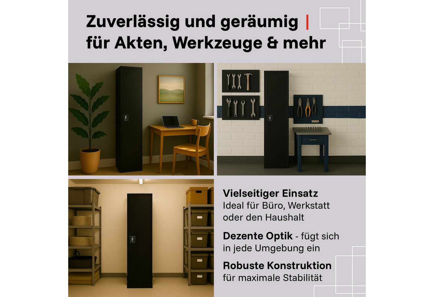 LagerZwei Aktenschrank Stahlschrank 185x50x50 cm (1-St) 3-fach verriegelt, 4 Böden, bis 30 Ordner, nur 50 cm breit Bild 4