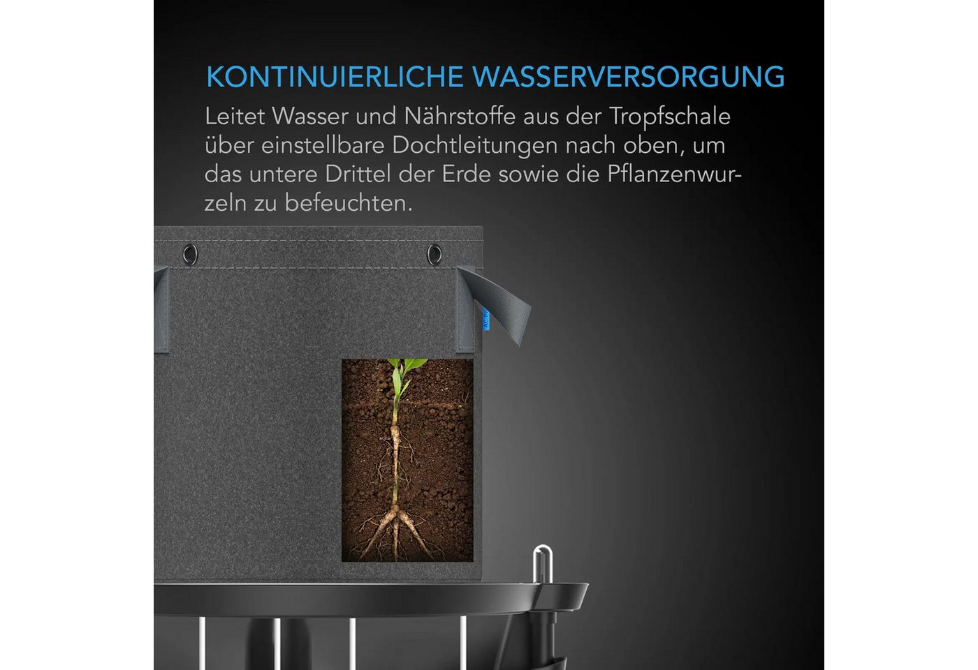 AC INFINITY Bewässerungssystem AC Infinity Bewässerungsbasis für Stofftöpfe, (4er-Set, 4 Selbstbewässerungs-Basen XL), Selbstbewässerungsbasis, 8,3 Liter, 45 kg belastbar Bild 3