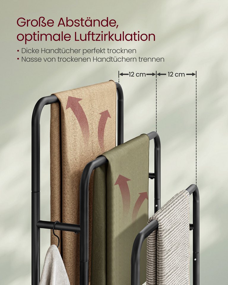 VASAGLE Handtuchleiter Handtuchhalter Handtuchständer, 3 Stangen, 70 x 30 x 100 cm, stehend, Ablage, für Decke, Badetücher