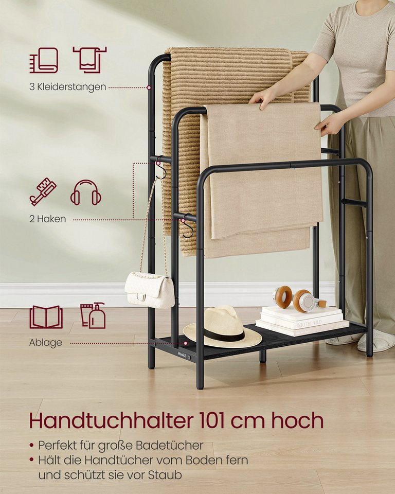 VASAGLE Handtuchleiter Handtuchhalter Handtuchständer, 3 Stangen, 70 x 30 x 100 cm, stehend, Ablage, für Decke, Badetücher Bild 5