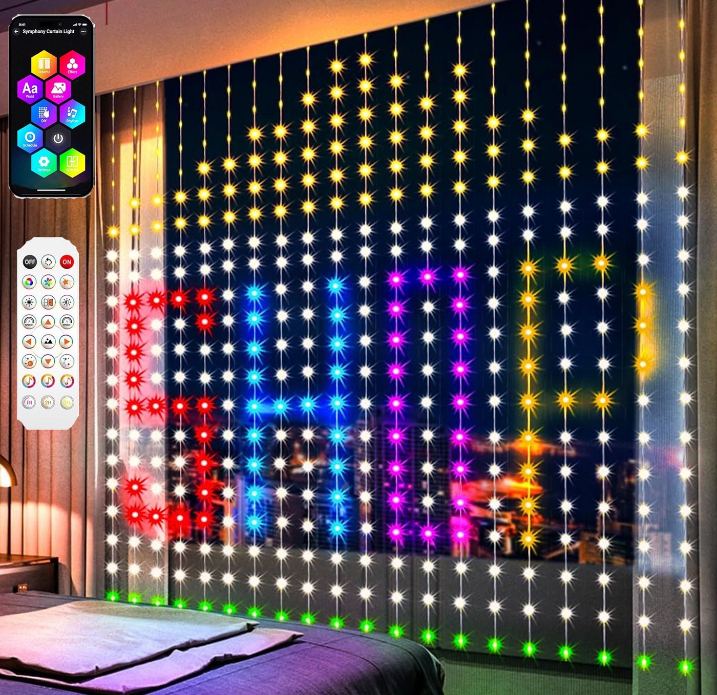 XERSEK LED-Hängeleuchte LED-Weihnachtslichterkette LED String Lichtervorhang Beleuchtung, 400 LEDs, mit Fernbedienung & APP-Steuerung, Timer, Verstellbare Helligkeit, IP44, 100+ dynamische szenenmodi, Smart Vorhang LED-Lichterkette mit Musikmodus, DIY Weihnachtsbaumbeleuchtung