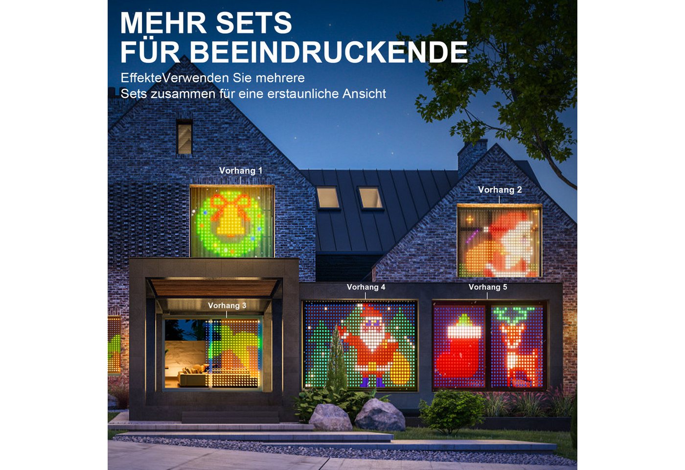 XERSEK LED-Hängeleuchte LED-Weihnachtslichterkette LED String Lichtervorhang Beleuchtung, 400 LEDs, mit Fernbedienung & APP-Steuerung, Timer, Verstellbare Helligkeit, IP44, 100+ dynamische szenenmodi, Smart Vorhang LED-Lichterkette mit Musikmodus, DIY Weihnachtsbaumbeleuchtung Bild 2