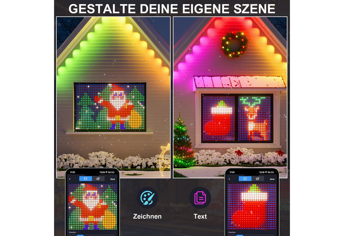 XERSEK LED-Hängeleuchte LED-Weihnachtslichterkette LED String Lichtervorhang Beleuchtung, 400 LEDs, mit Fernbedienung & APP-Steuerung, Timer, Verstellbare Helligkeit, IP44, 100+ dynamische szenenmodi, Smart Vorhang LED-Lichterkette mit Musikmodus, DIY Weihnachtsbaumbeleuchtung Bild 3