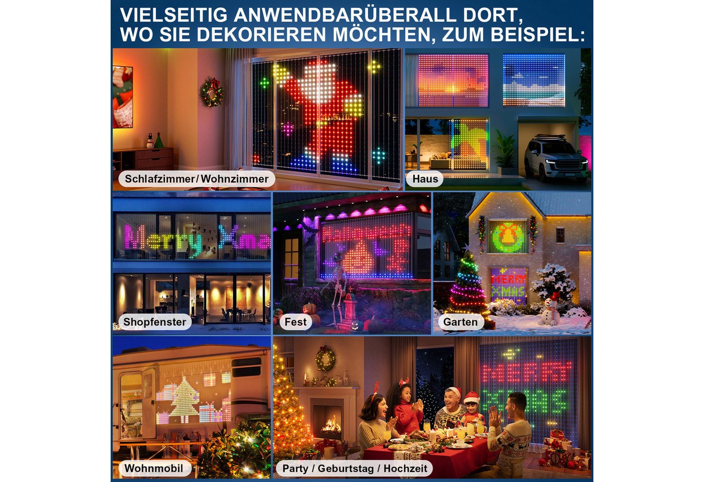 XERSEK LED-Hängeleuchte LED-Weihnachtslichterkette LED String Lichtervorhang Beleuchtung, 400 LEDs, mit Fernbedienung & APP-Steuerung, Timer, Verstellbare Helligkeit, IP44, 100+ dynamische szenenmodi, Smart Vorhang LED-Lichterkette mit Musikmodus, DIY Weihnachtsbaumbeleuchtung Bild 5