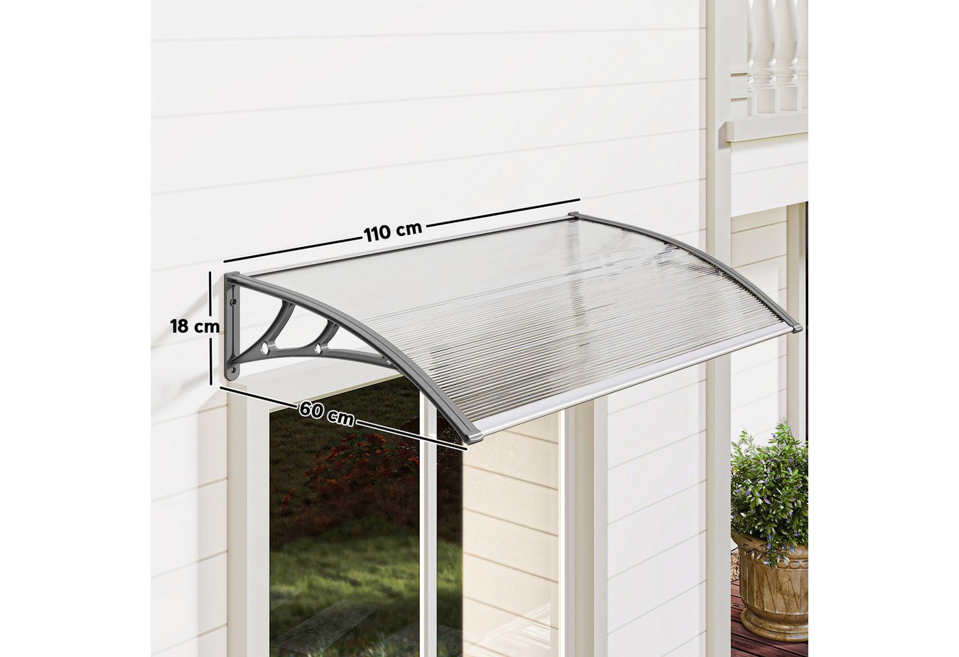 MC Star Pavillon Türüberdachung, Schutz vor Regen, Wind und Hagel, Polycarbonat, Aluminium, 110 x 60 x 18 cm, Grau Bild 4
