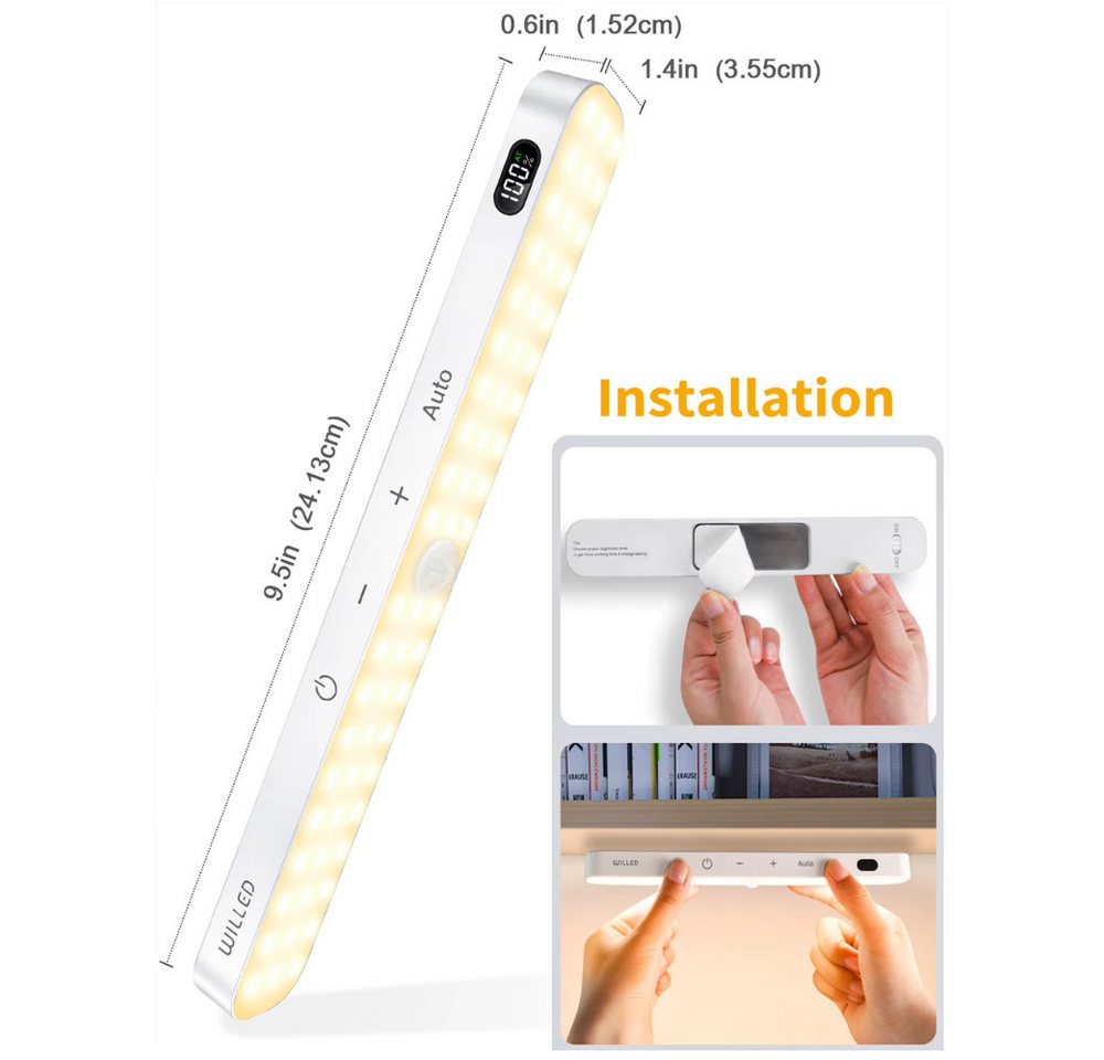 Athlix Schrankleuchte 2er-Set Kabellose LED-Schrankleuchte mit Bewegungssensor, LED fest integriert, Kaltweiß, Warmweiß, Werkzeuglose Montage, Lange Akkulaufzeit