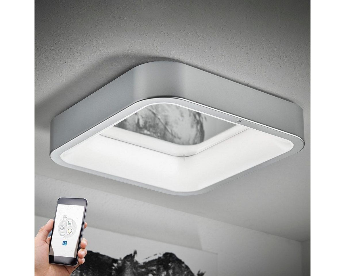 MeLiTec LED Deckenleuchte D111 Smart Home, LED fest integriert, warmweiß - kaltweiß, LED Leuchte Smart Home Deckenleuchte Wandlampe chrom-matt 35x35x8 cm Bild 2