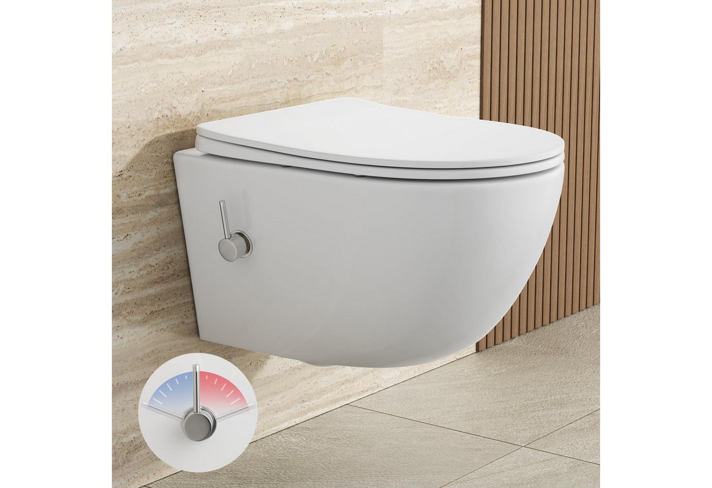Rainsworth Tiefspül-WC Dusch WC, spülrandloses Hänge-WC, wandhängend, 360° Einloch Spülung Wand WC mit Soft-Close, Weiß Bild 3