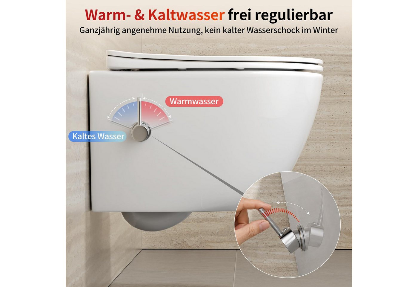Rainsworth Tiefspül-WC Dusch WC, spülrandloses Hänge-WC, wandhängend, 360° Einloch Spülung Wand WC mit Soft-Close, Weiß Bild 4