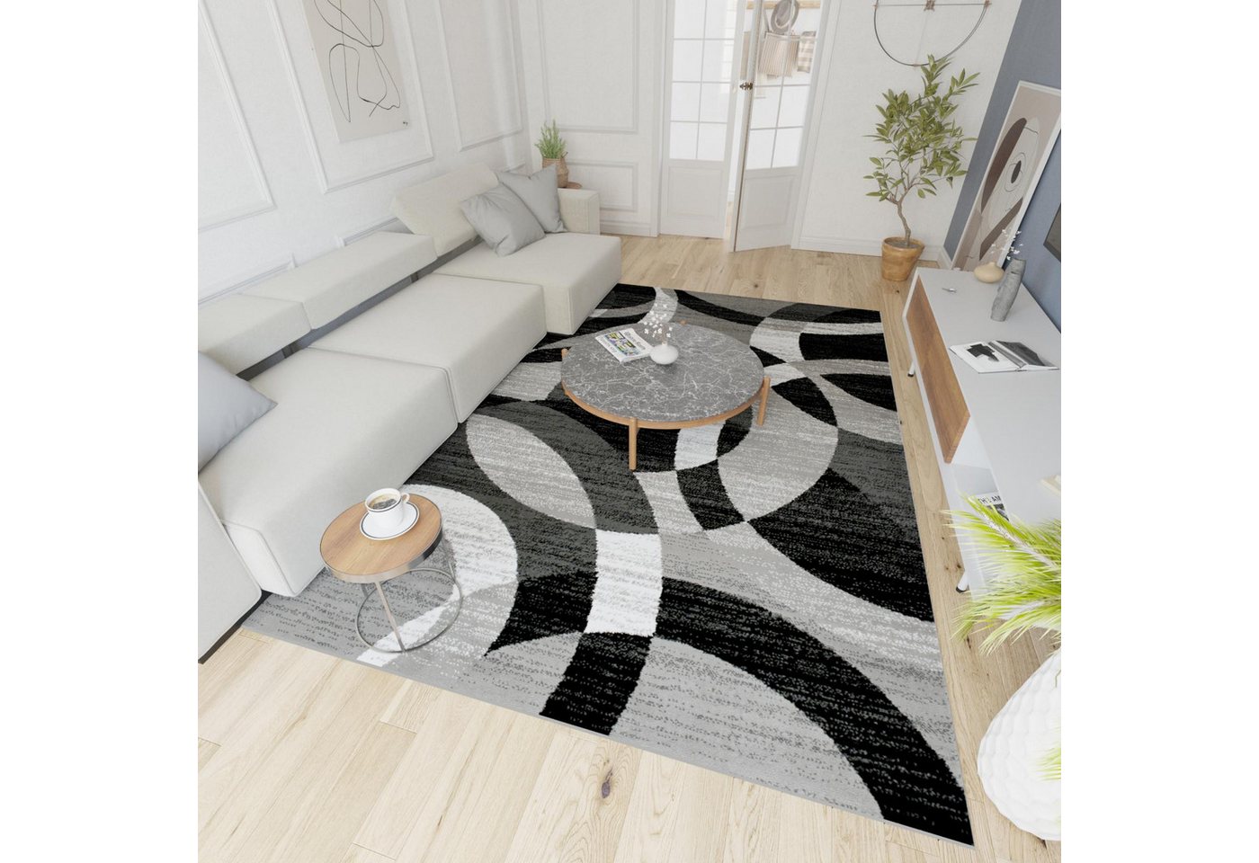 Mazovia Orientteppich Modern Geometrisch Anthrazit Grau Wohnzimmer, Schlafzimmer, Büro, Fußbodenheizung
