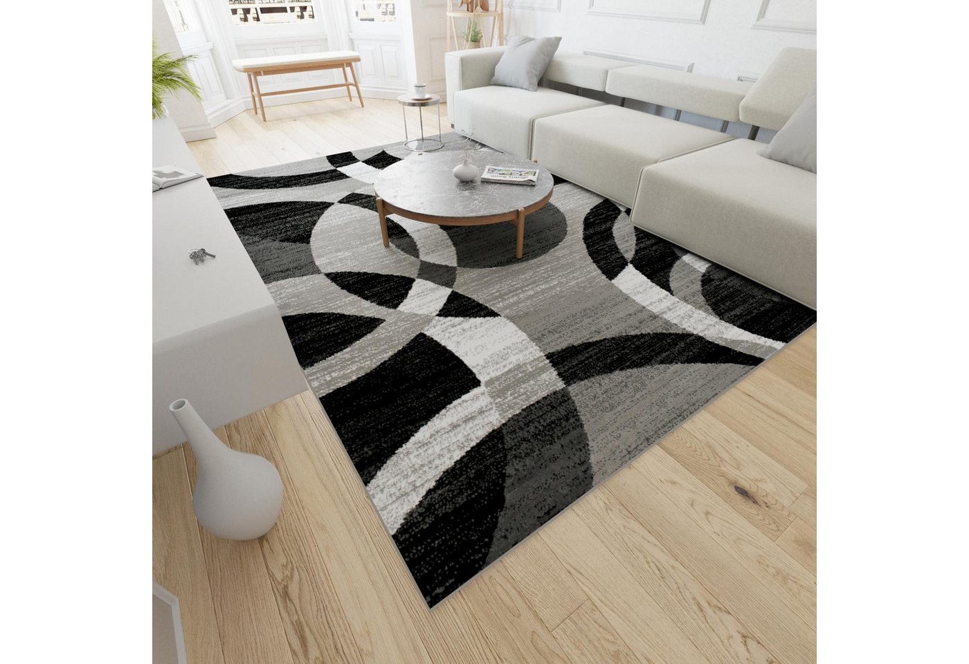 Mazovia Orientteppich Modern Geometrisch Anthrazit Grau Wohnzimmer, Schlafzimmer, Büro, Fußbodenheizung Bild 2