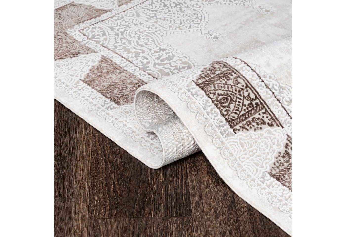 Mazovia Orientteppich Klassisch Bordüre Beige Creme Flur, Diele, Küche, Büro, Fußbodenheizung Bild 3