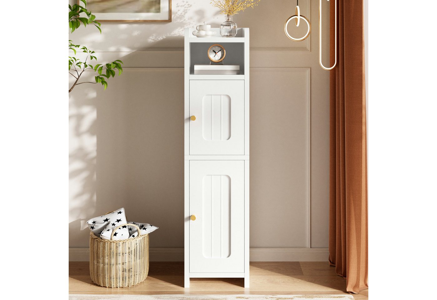 Flieks Badkommode schmaler Hochschrank Badezimmerschrank mit verstellbarer Einlegeboden (1 St., 20x20x80 cm), Multifunktionsschrank Mehrzweckschrank Weiß, Metallgriff & Kippschutz Bild 2