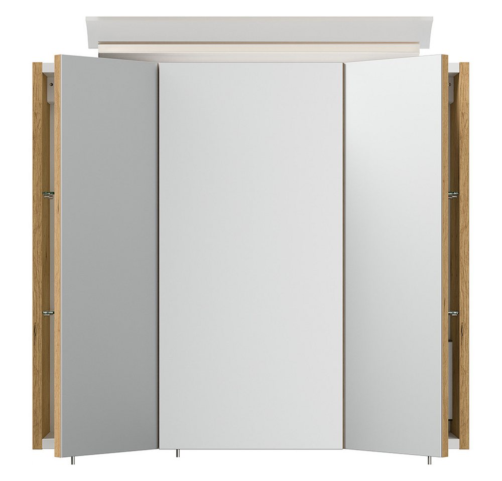 Lomadox Badmöbel-Set HARLINGEN-02, (Spar-Set, 2-St., Waschtisch Spiegelschrank), Eiche Nb., 2 Schubladen, LED Aufsatzleuchte, 70cm breit