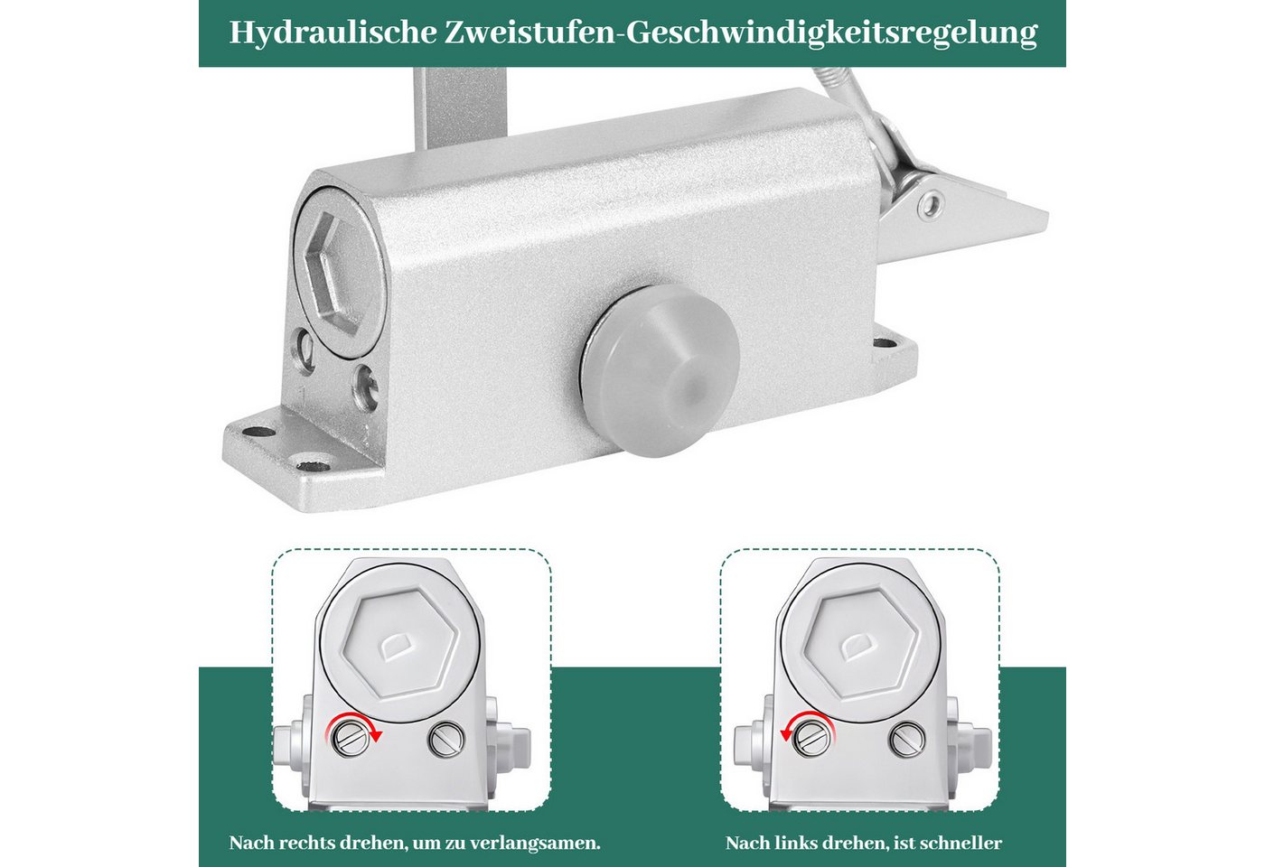 BlingBin Türschließer Hydraulischer Türschließer mit Puffer, einstellbar 25 – 85 kg, (1er Set, 1-tlg., 35-65kg), automatischer Schließmechanismus für Innen- und Außentüren