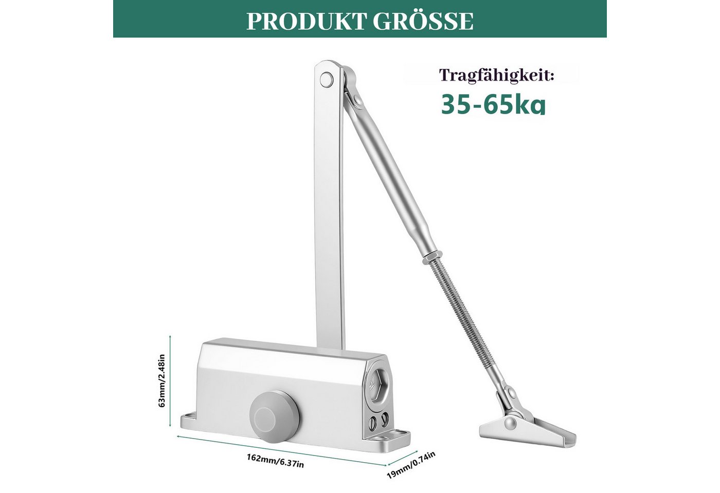 BlingBin Türschließer Hydraulischer Türschließer mit Puffer, einstellbar 25 – 85 kg, (1er Set, 1-tlg., 35-65kg), automatischer Schließmechanismus für Innen- und Außentüren Bild 2