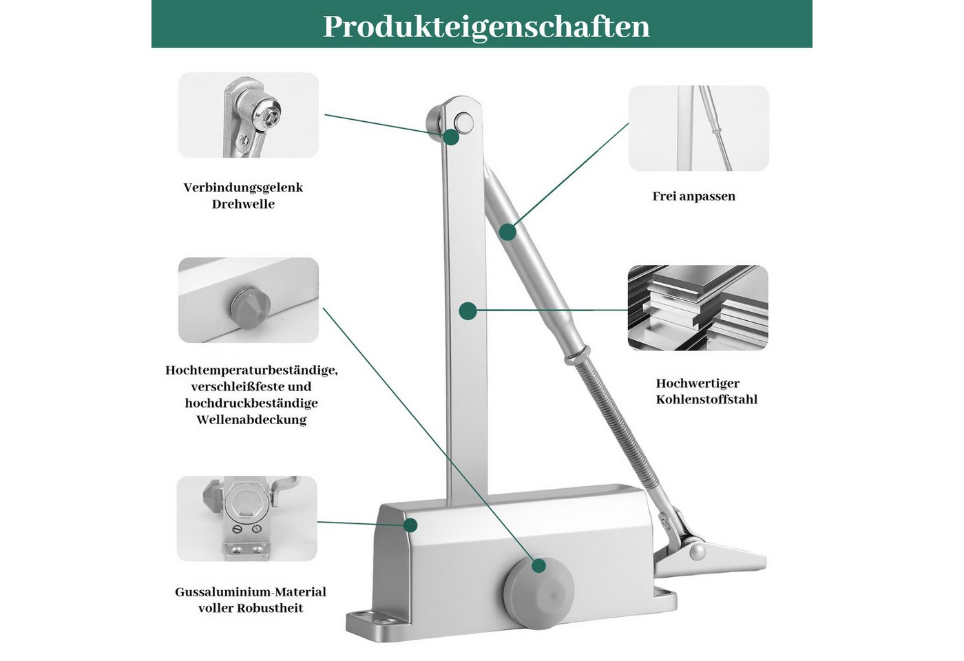 BlingBin Türschließer Hydraulischer Türschließer mit Puffer, einstellbar 25 – 85 kg, (1er Set, 1-tlg., 35-65kg), automatischer Schließmechanismus für Innen- und Außentüren Bild 5